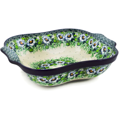 Polish Pottery Square Baker with Handles 11&quot; Daisies Wreath UNIKAT