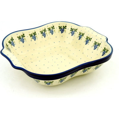 Polish Pottery Square Baker with Handles 11" Grape Vines