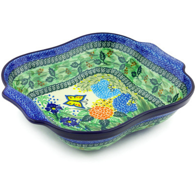 Polish Pottery Square Baker with Handles 11&quot; Spring Garden UNIKAT