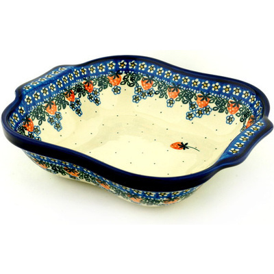 Polish Pottery Square Baker with Handles 11&quot; Strawberry Fever