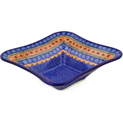 Polish Pottery Square Bowl 10&quot; Aztec Night