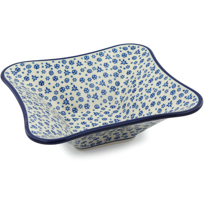 Polish Pottery Square Bowl 10" Blue Confetti