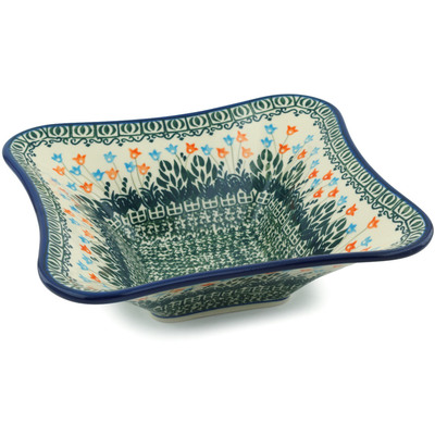 Polish Pottery Square Bowl 10" Dancing Tulips