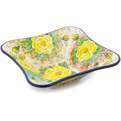 Polish Pottery Square Bowl 10&quot; L38 Yellow Elegance UNIKAT