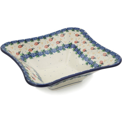 Polish Pottery Square Bowl 10&quot; Lady Bug Pomenade