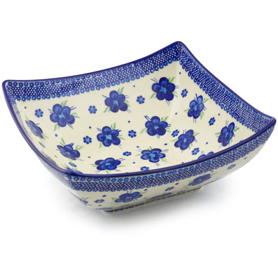 Polish Pottery Square Bowl 11&quot; Bleu-belle Fleur
