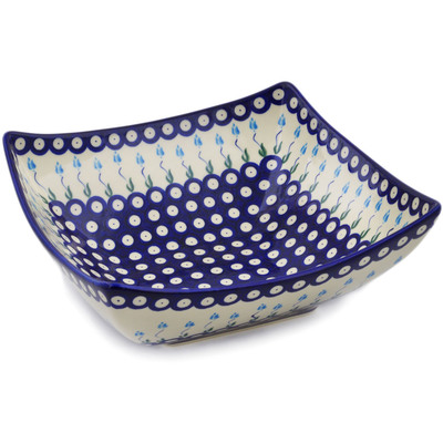 Polish Pottery Square Bowl 11" Blue Cornflower
