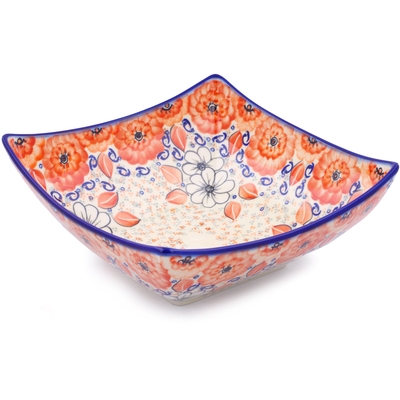 Polish Pottery Square Bowl 11&quot; Poppy Passion UNIKAT