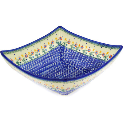 Polish Pottery Square Bowl 11&quot; Spring Flowers