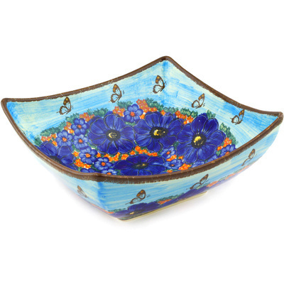 Polish Pottery Square Bowl 11&quot; UNIKAT