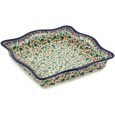 Polish Pottery Square Bowl 12&quot; Festive Berries UNIKAT