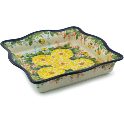 Polish Pottery Square Bowl 12&quot; L38 Yellow Elegance UNIKAT