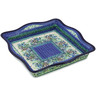 Polish Pottery Square Bowl 12&quot; Lavender Meadow UNIKAT