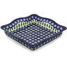 Polish Pottery Square Bowl 12&quot; Peacock Leaves