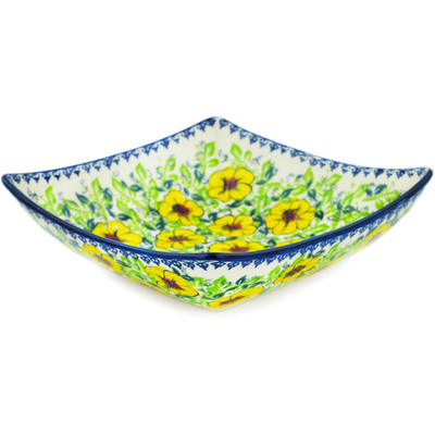 Polish Pottery Square Bowl 25&quot; Gold Peony UNIKAT