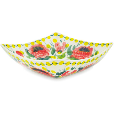 Polish Pottery Square Bowl 25&quot; Sunshine Peony UNIKAT