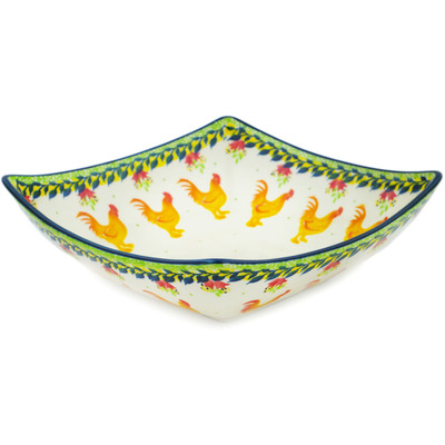 Polish Pottery Square Bowl 25&quot; Yellow Rooster