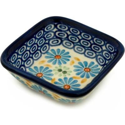 Polish Pottery Square Bowl 3&quot; Aster Peacock Eyes