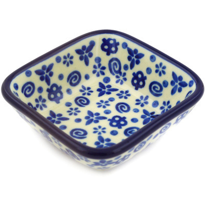 Polish Pottery Square Bowl 3&quot; Blue Confetti