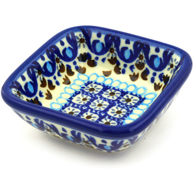Polish Pottery Square Bowl 3&quot; Blue Ice