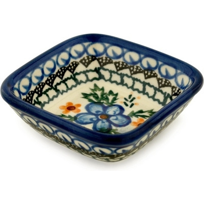 Polish Pottery Square Bowl 3&quot; Cobblestone Garden