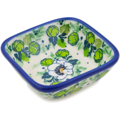 Polish Pottery Square Bowl 3&quot; Daisies Wreath UNIKAT