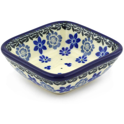 Polish Pottery Square Bowl 3&quot; Daisy Blues