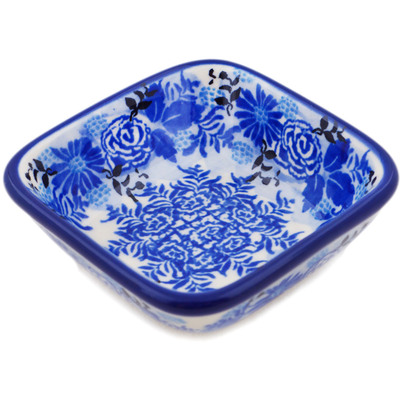 Polish Pottery Square Bowl 3&quot; Frosted Bouquet UNIKAT