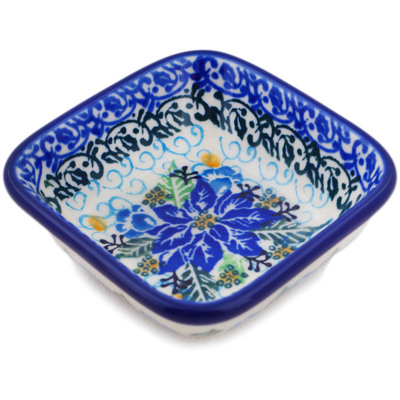 Polish Pottery Square Bowl 3&quot; Frosty Flowers UNIKAT