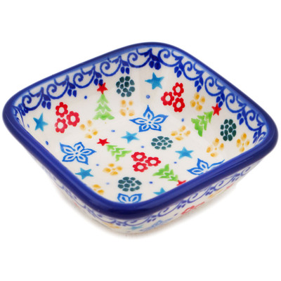 Polish Pottery Square Bowl 3&quot; Joyful Cheer UNIKAT