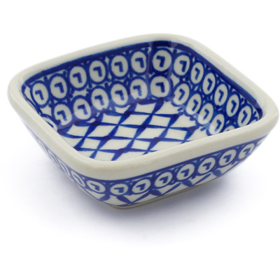 Polish Pottery Square Bowl 3&quot; Lattice Peacock