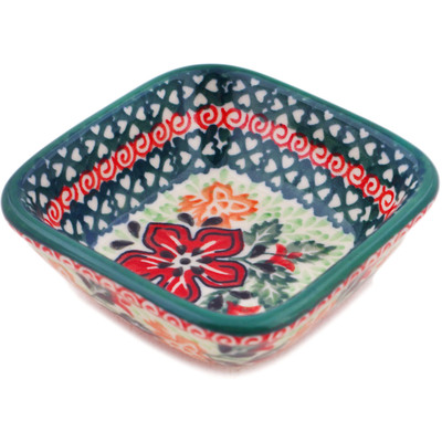Polish Pottery Square Bowl 3&quot; Painting In The Garden UNIKAT