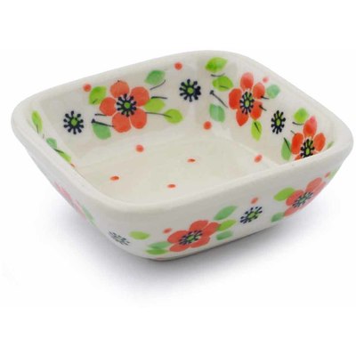 Polish Pottery Square Bowl 3&quot; Poppy Flower