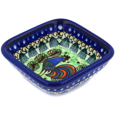 Polish Pottery Square Bowl 3&quot; Rooster Row UNIKAT