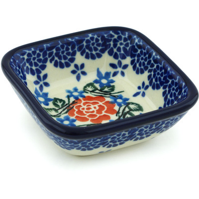 Polish Pottery Square Bowl 3&quot; Rose Burst
