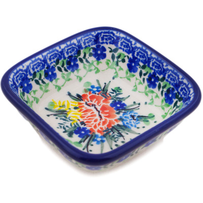 Polish Pottery Square Bowl 3&quot; Unique Garden UNIKAT
