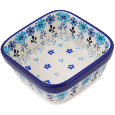 Polish Pottery Square Bowl 4&quot; Baby Blue Garden