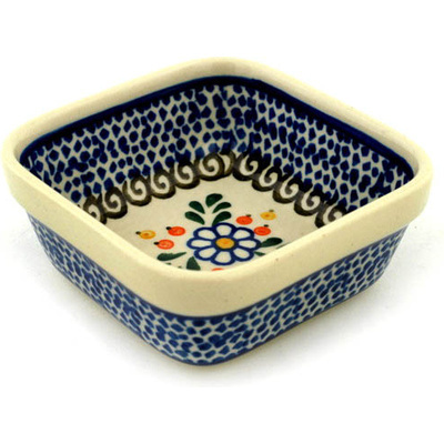 Polish Pottery Square Bowl 4&quot; Berries And Daisies