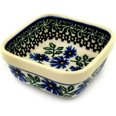 Polish Pottery Square Bowl 4&quot; Blue Chicory