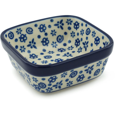 Polish Pottery Square Bowl 4&quot; Blue Confetti