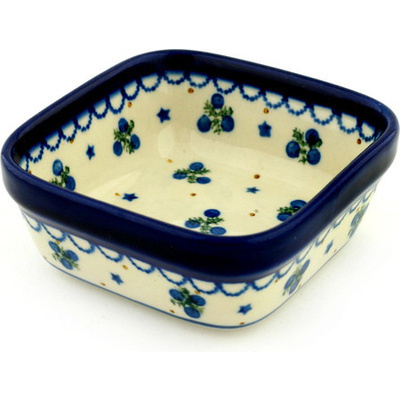 Polish Pottery Square Bowl 4&quot; Blueberry Stars