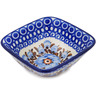 Polish Pottery Square Bowl 4&quot; Brown And Blue Beauty UNIKAT