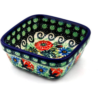 Polish Pottery Square Bowl 4&quot; Chickory Waves UNIKAT