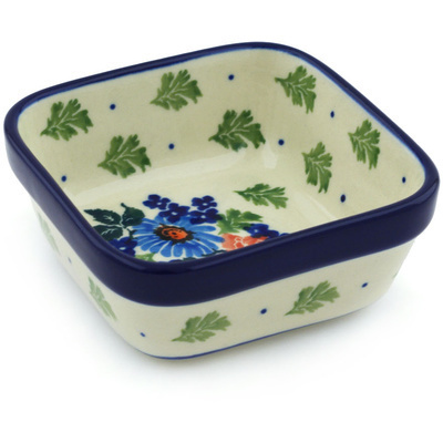 Polish Pottery Square Bowl 4&quot; Countryside Floral Bloom