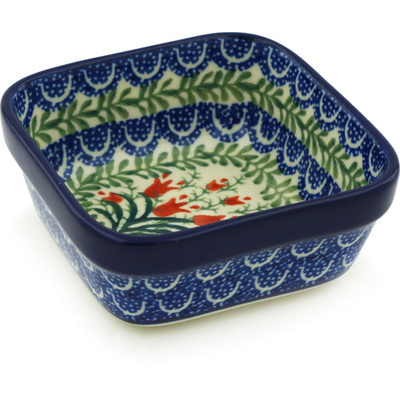 Polish Pottery Square Bowl 4&quot; Crimson Bells