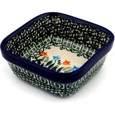 Polish Pottery Square Bowl 4&quot; Dancing Tulips