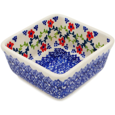 Polish Pottery Square Bowl 4&quot; Deep Sea Diving UNIKAT