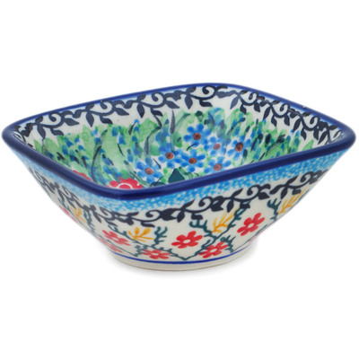 Polish Pottery Square Bowl 4&quot; Garden Trellis UNIKAT