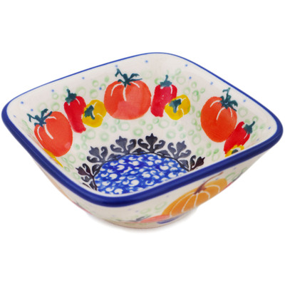 Polish Pottery Square Bowl 4&quot; Glorious Sequence UNIKAT