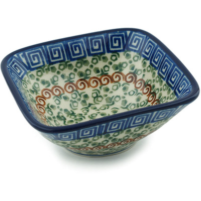 Polish Pottery Square Bowl 4&quot; Grecian Sea